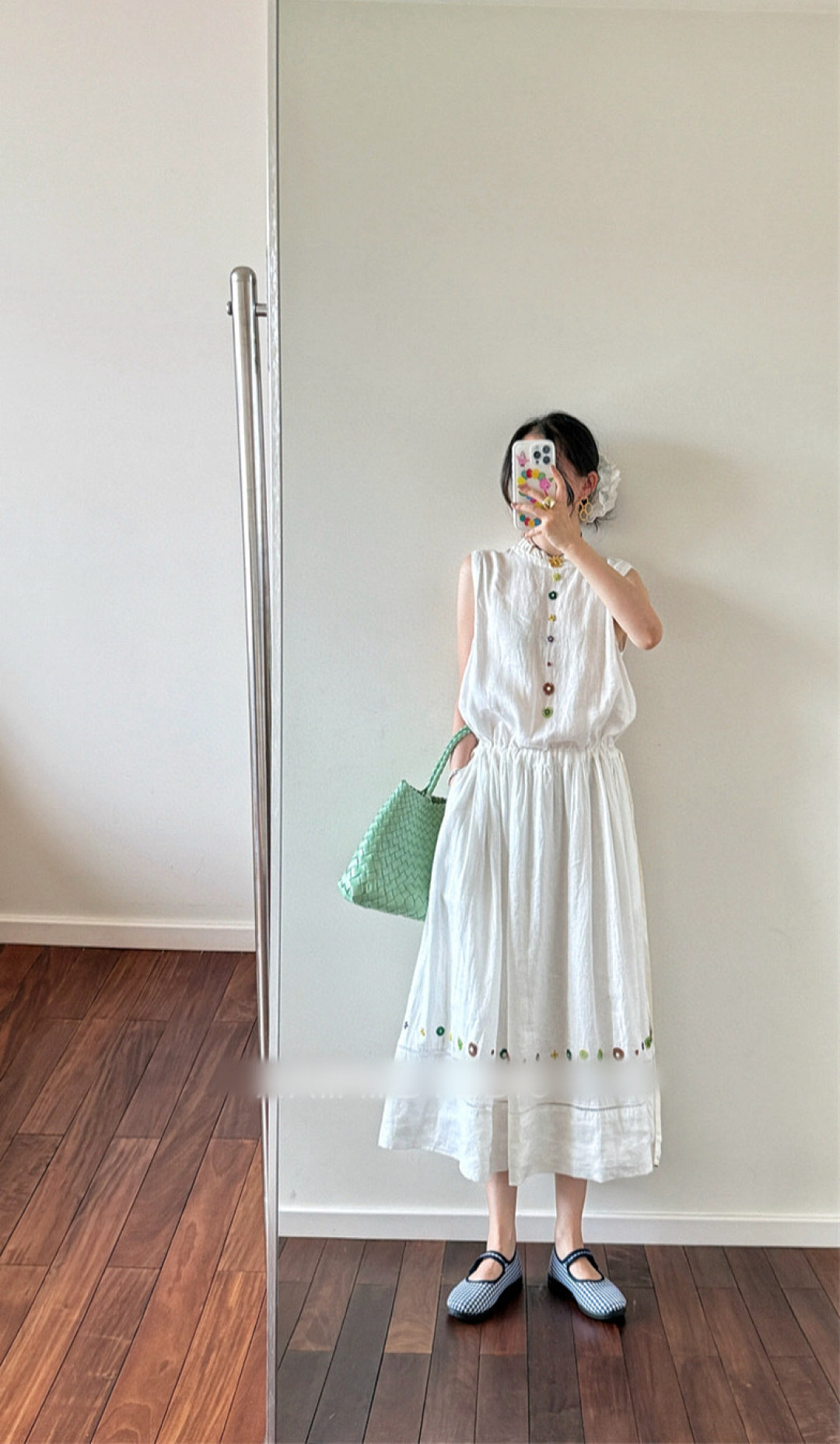Elegant White Linen Beaded Lace Dress - Drawstring Waist, Round Neck, Sweet Style 9 cmp a1751210696537 7504