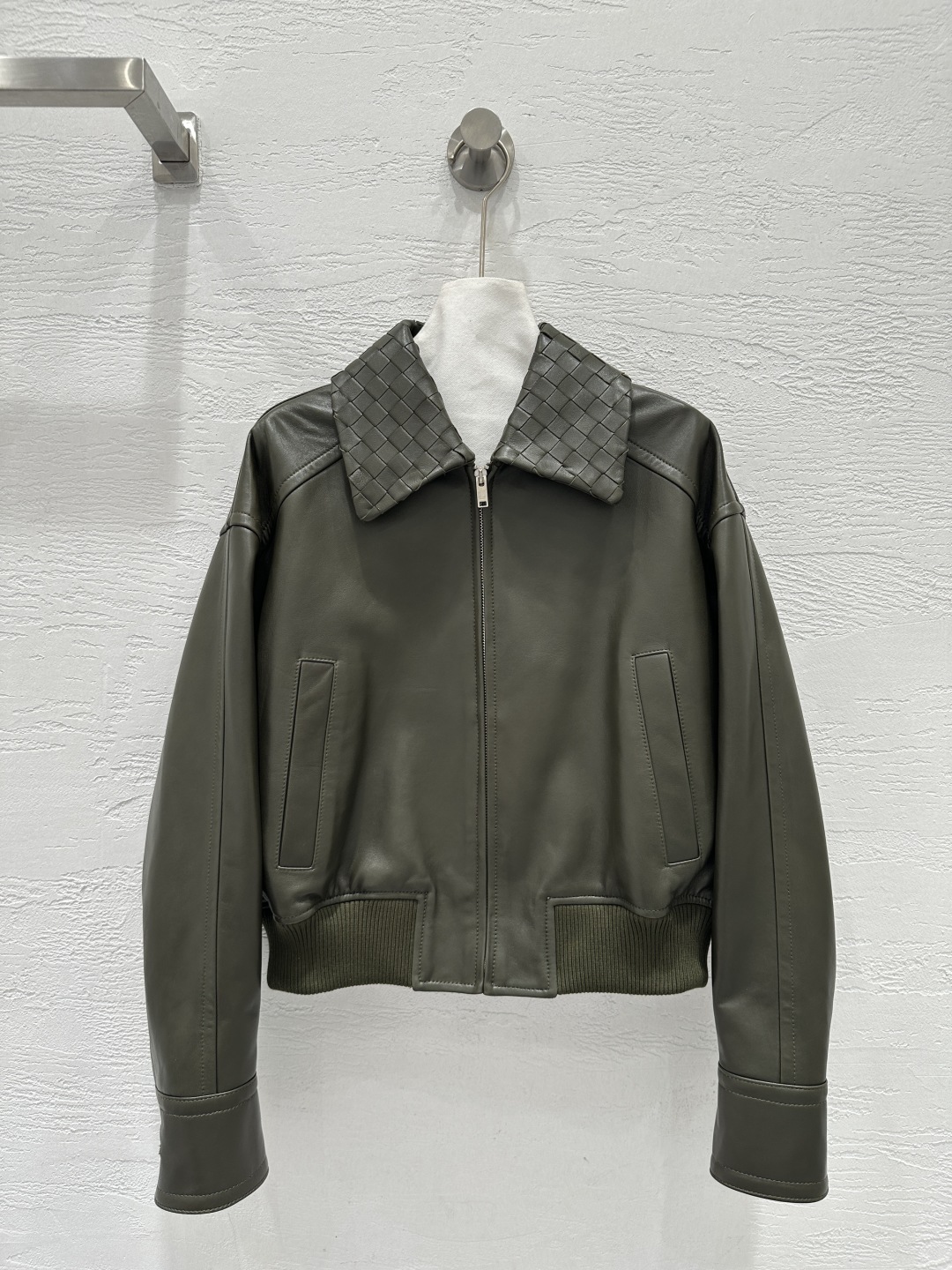 Bottega Veneta Lambskin Biker Jacket Women's Braided Collar Leather Outwear 10 cmp a1755359143701 1212