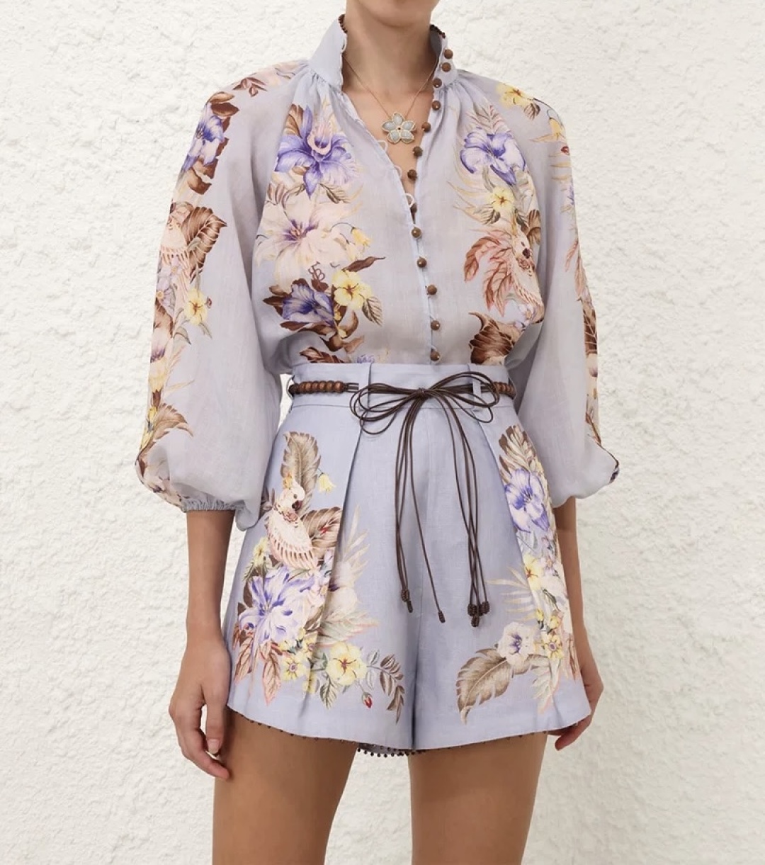 Zimmermann Floral Linen Blouse: Elegant High Neck Lantern Sleeve Shirt 10 cmp a1757087921809 6542