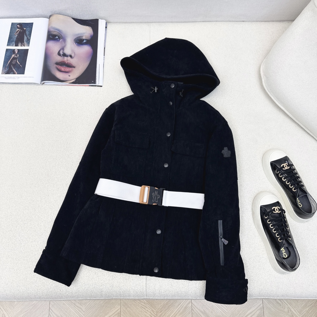 Corduroy Windbreaker with Logo Waist Belt Slim Fit Ski Jacket Coat 9 cmp a1758467653868 0723