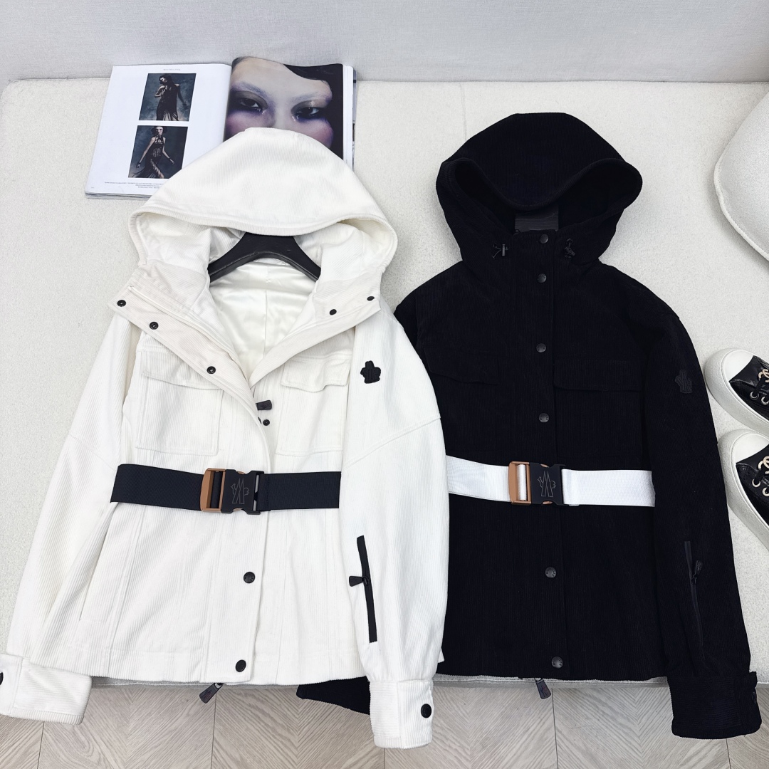 Corduroy Windbreaker with Logo Waist Belt Slim Fit Ski Jacket Coat 10 cmp a1758467653868 0833