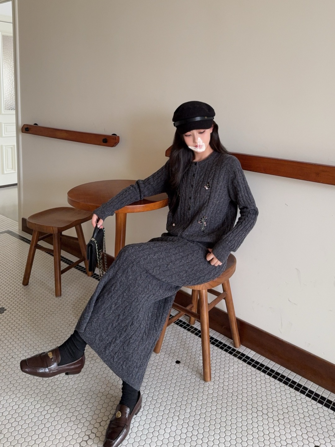 Elegant Wool Blend Cardigan & A-Line Skirt Set with Beaded Embellishments 9 cmp a1761926291042 0152