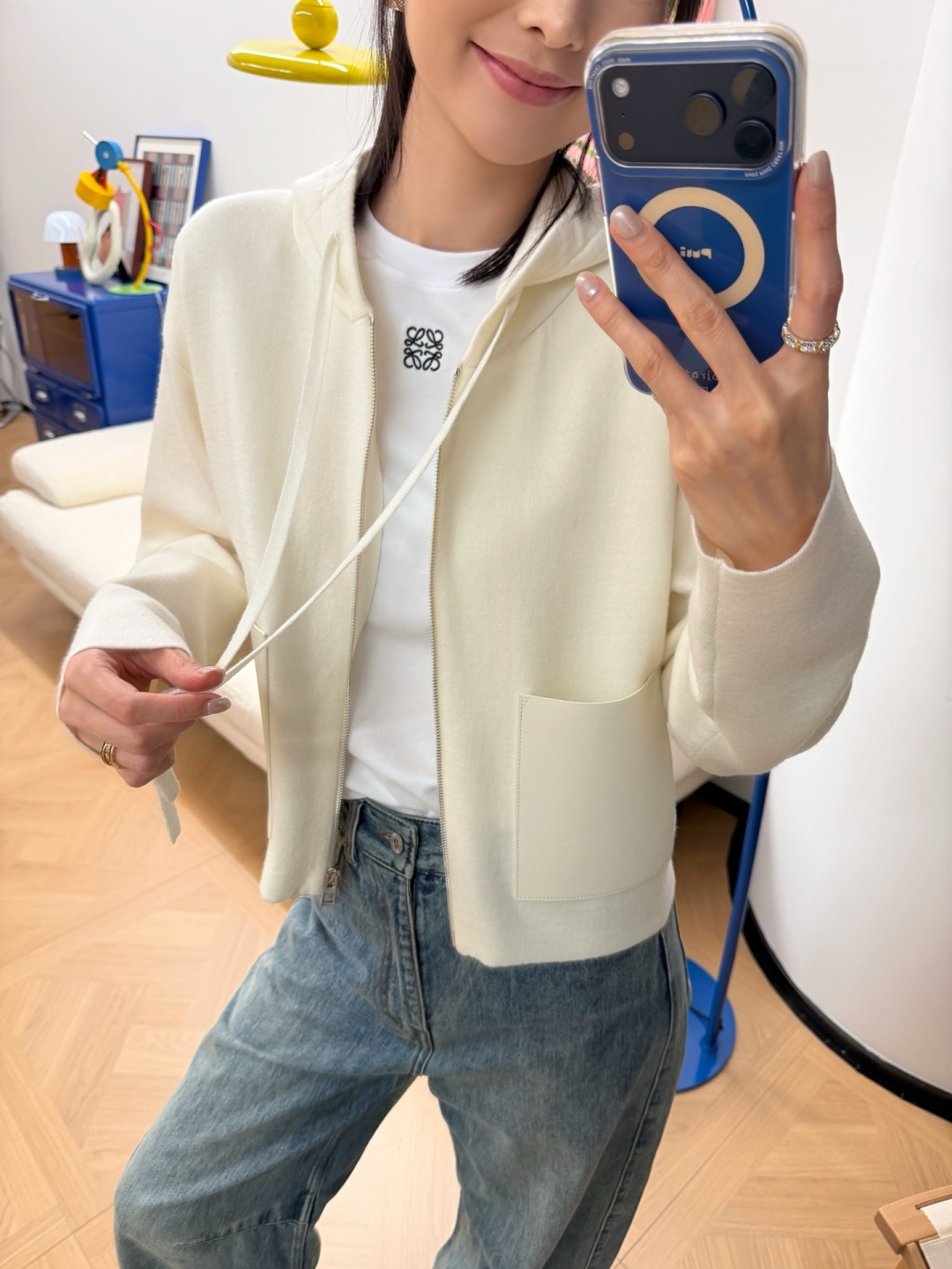 Hooded Knit Cardigan with Anagram Leather Pocket - Soft & Comfortable 10 cmp a1765187855745 1413