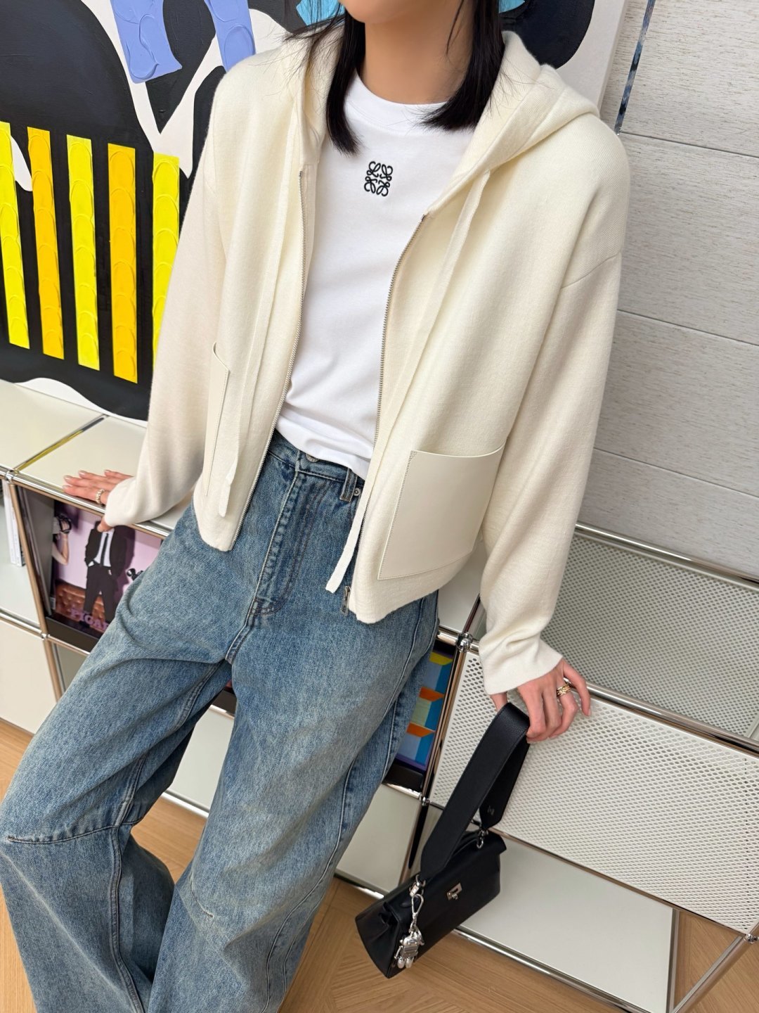 Hooded Knit Cardigan with Anagram Leather Pocket - Soft & Comfortable 9 cmp a1765187855745 8578