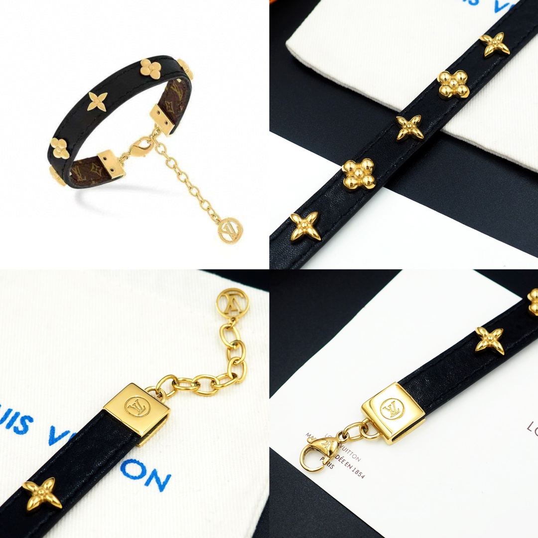Luxurious Leather Bracelets with Monogram Flowers and LV Decorations - 图片 3