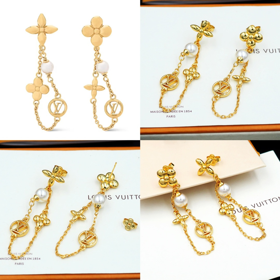 Louis Vuitton 驴家Pearl Constellations 耳环仰望遥远星空 以纤细双链条串联品牌元素和典雅珠饰