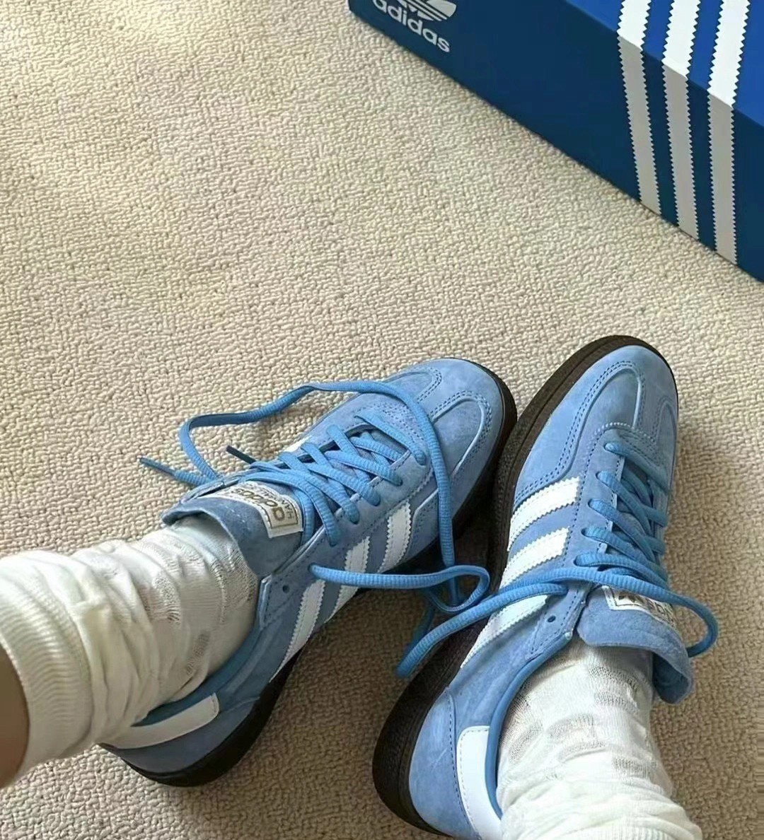 德训鞋 天空蓝新品(某物最高排行榜,支持鉴定)adidas originals HANDBALL SPEZ|||IAL  白蓝