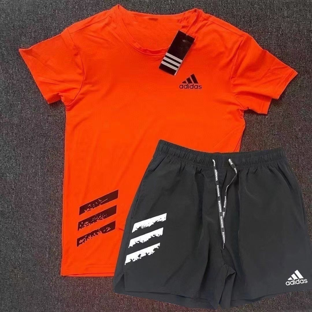 Adidas速干套装篇 冰感秒速干(上衣+短裤两件套)夏季新款速干冰丝凉感 短袖短裤套装经典logo简单大气