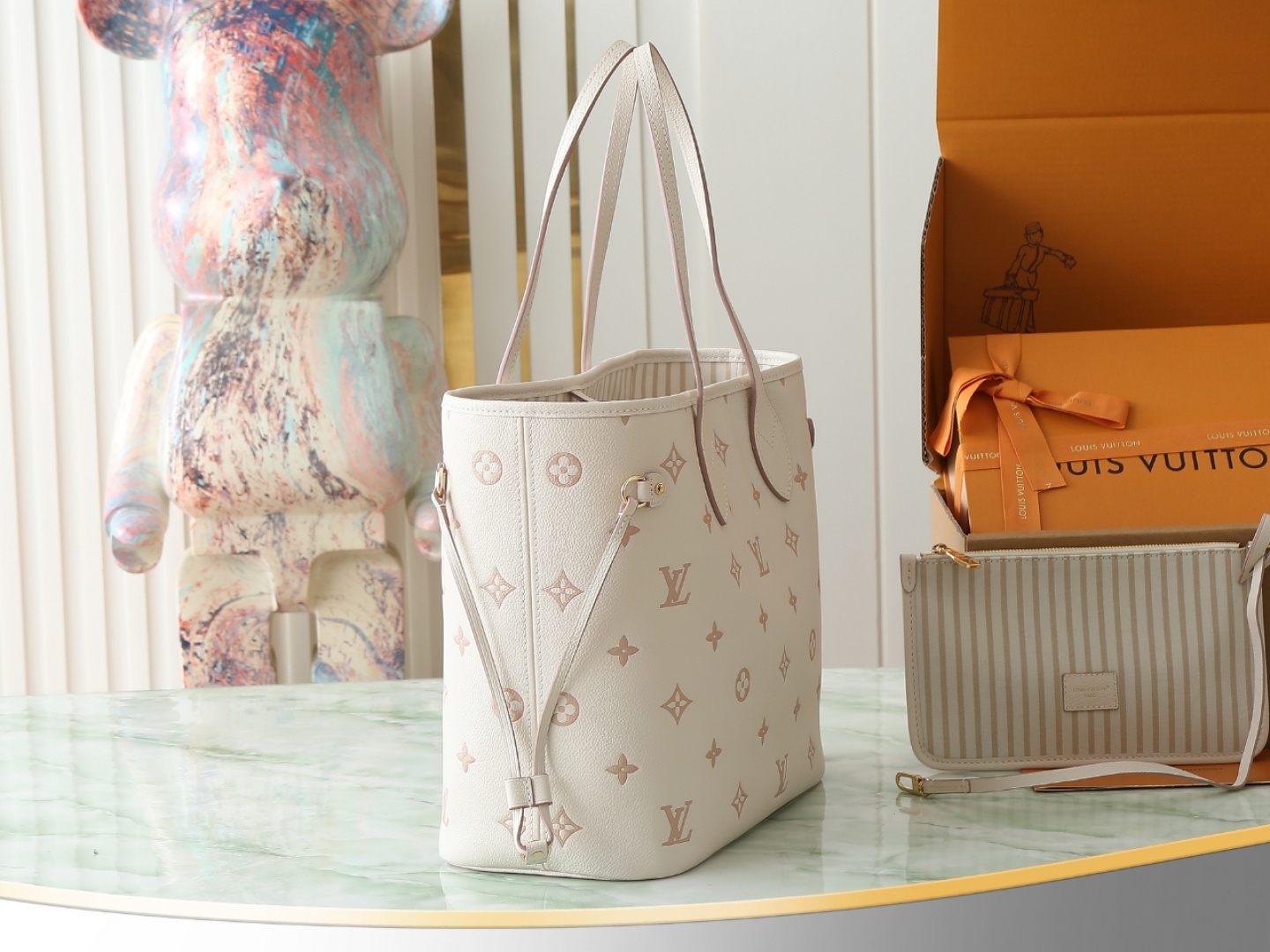 【顶级原单 独家实拍】M14285奶油色 全皮提花购物袋 Neverfull MM 中号手袋 M4568