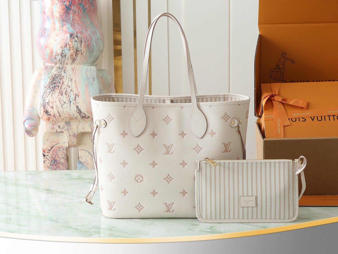 【顶级原单 独家实拍】M14285奶油色 全皮提花购物袋 Neverfull MM 中号手袋 M4568