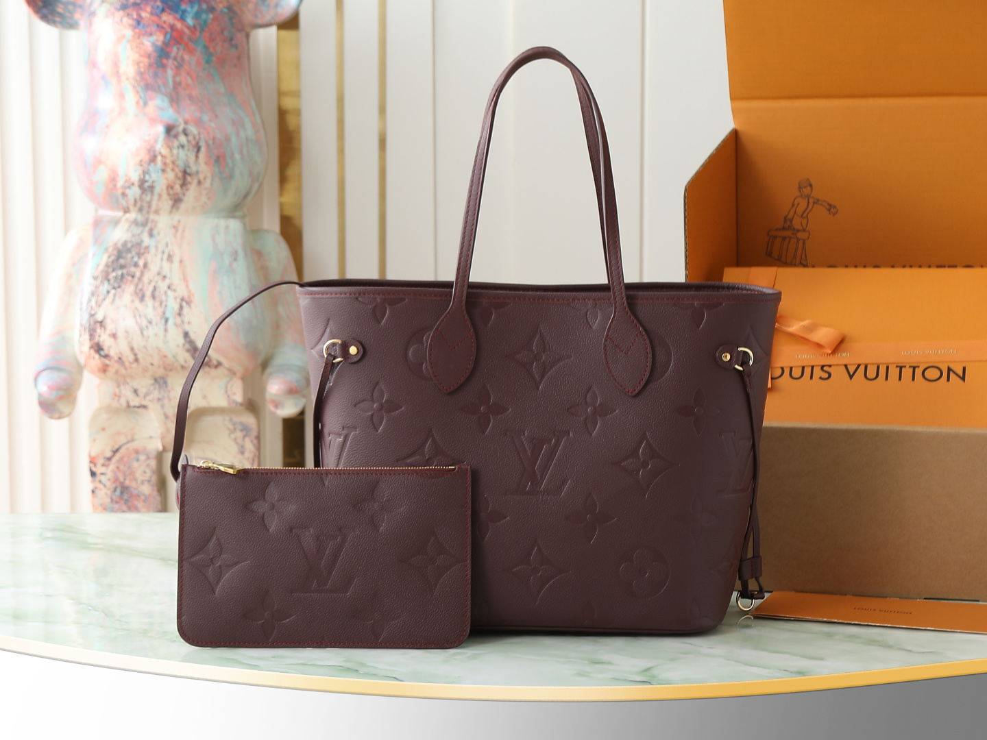 【顶级原单 独家实拍】M46599酒红 M45686 全皮压花购物袋系列 Neverfull 中号手袋