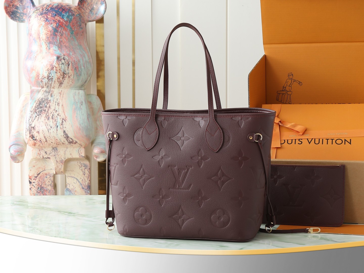 【顶级原单 独家实拍】M46599酒红 M45686 全皮压花购物袋系列 Neverfull 中号手袋