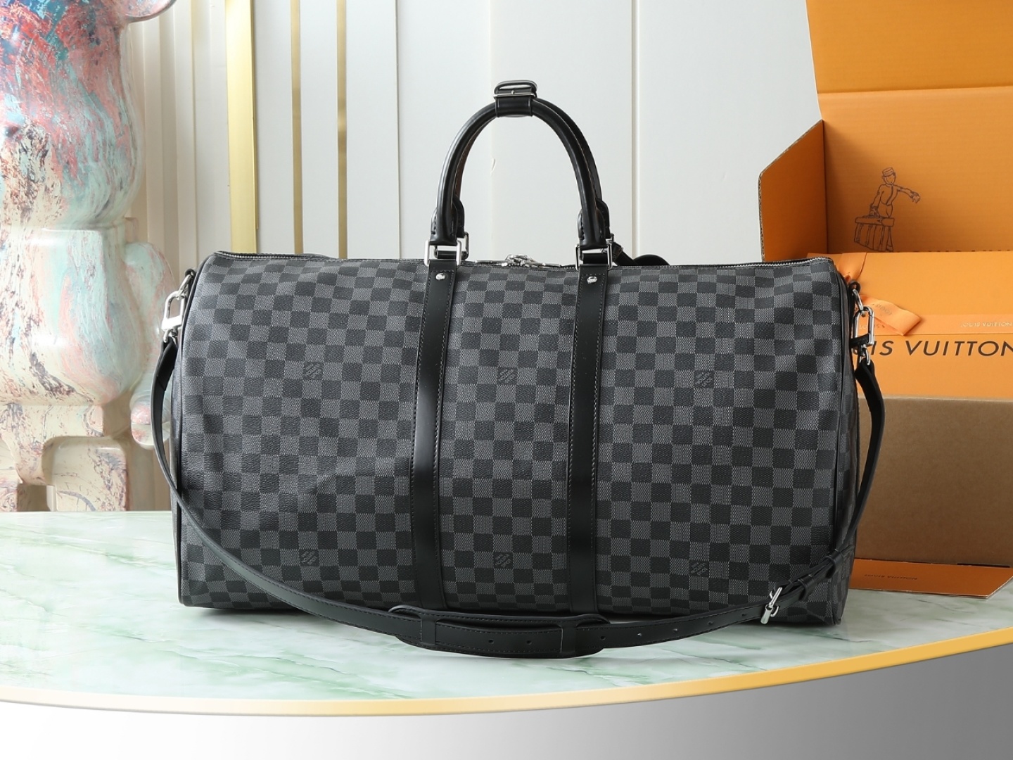 【顶级原单 独家实拍】N41413黑格 KEEPALL 55 旅行袋(配肩带)这款以Damier Gra