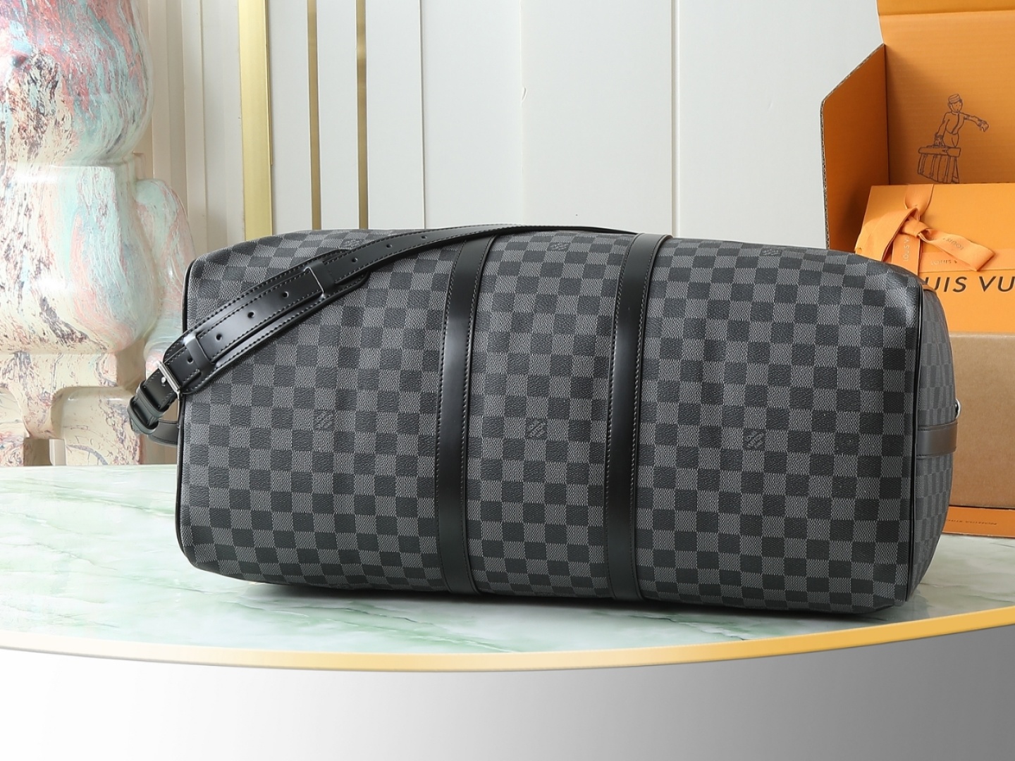 【顶级原单 独家实拍】N41413黑格 KEEPALL 55 旅行袋(配肩带)这款以Damier Gra