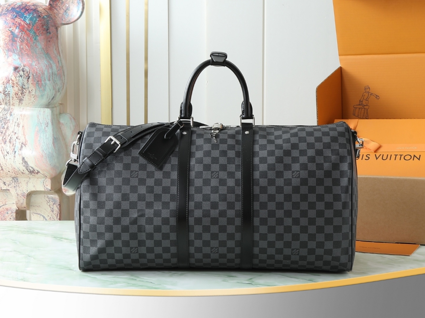 【顶级原单 独家实拍】N41413黑格 KEEPALL 55 旅行袋(配肩带)这款以Damier Gra
