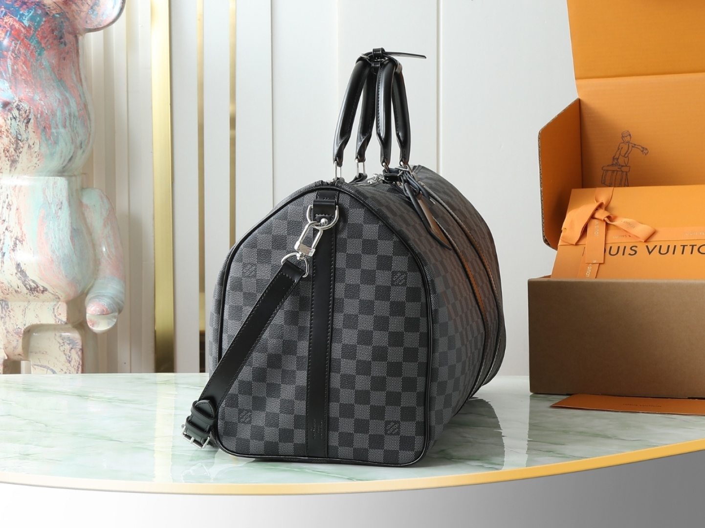 【顶级原单 独家实拍】N41413黑格 KEEPALL 55 旅行袋(配肩带)这款以Damier Gra