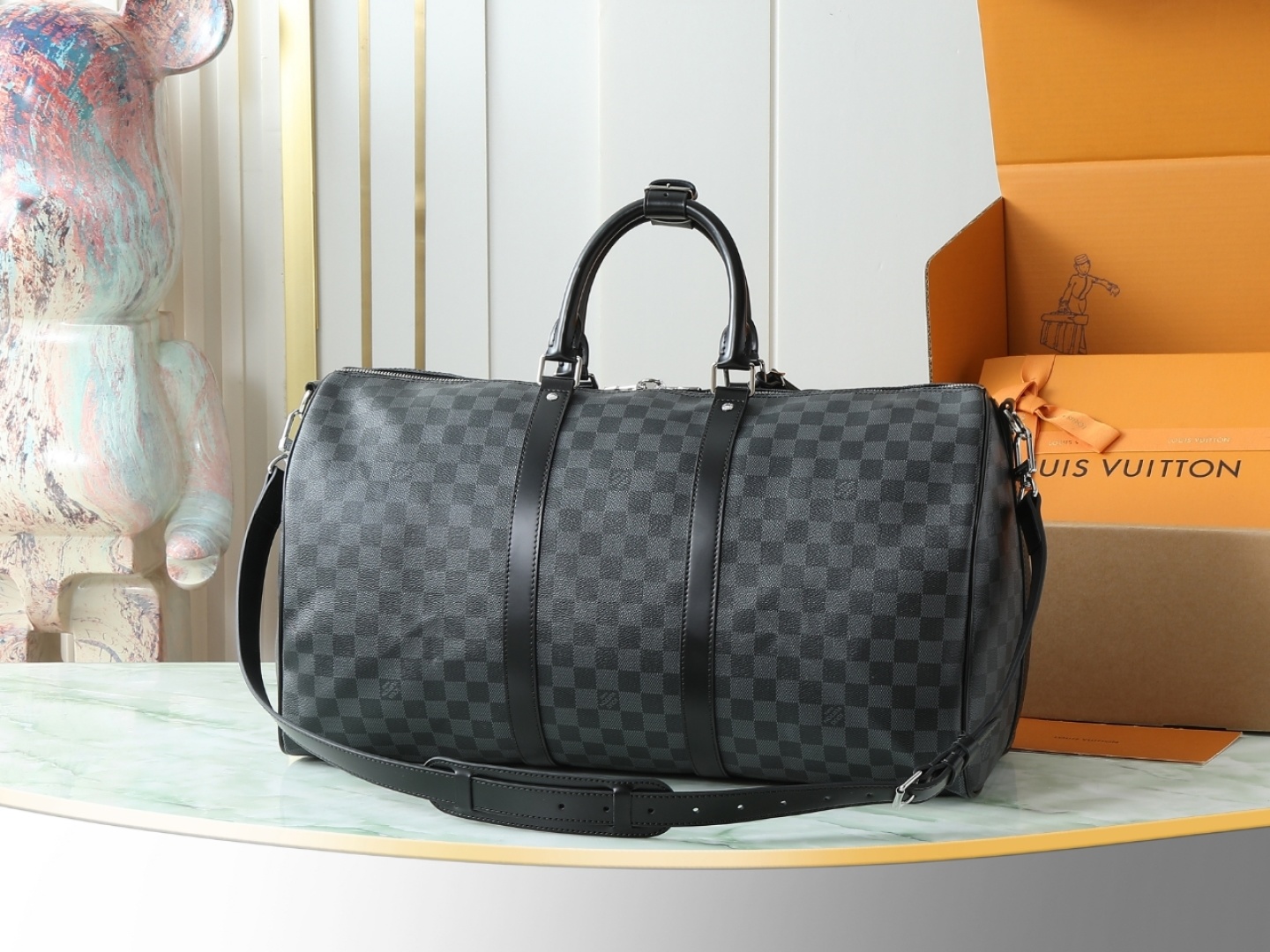 【顶级原单 独家实拍】N41416黑格 KEEPALL 50旅行袋(配肩带)这款以Damier Grap