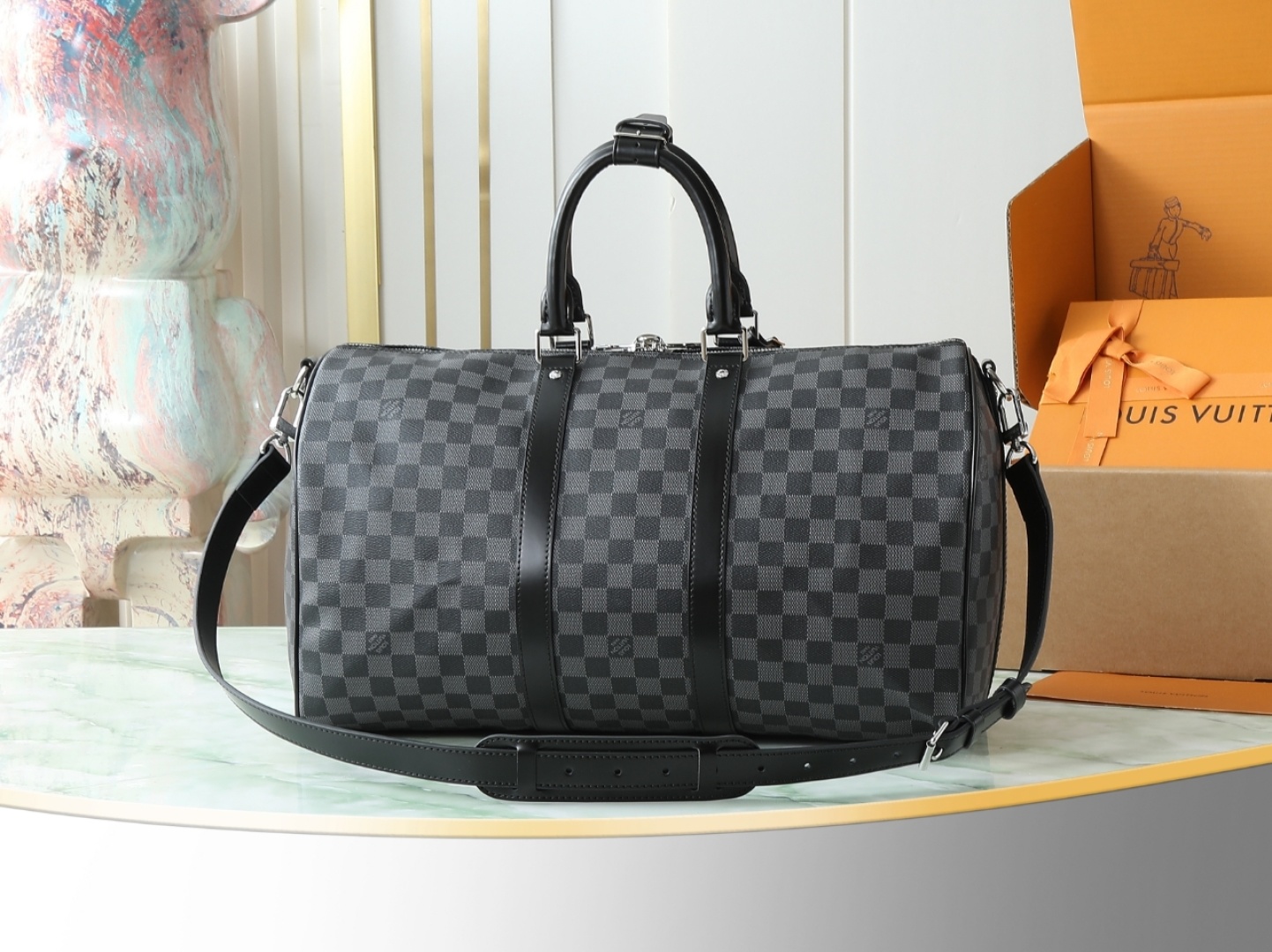 【顶级原单 独家实拍】N41418黑格 KEEPALL 50旅行袋(配肩带)这款以Damier Grap