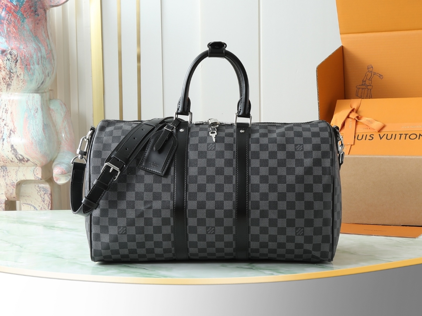 【顶级原单 独家实拍】N41418黑格 KEEPALL 50旅行袋(配肩带)这款以Damier Grap