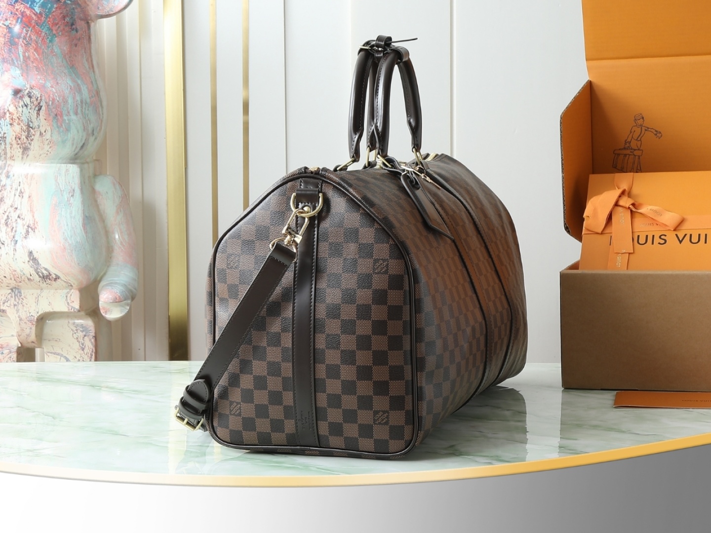 【顶级原单 独家实拍】M41413啡格 KEEPALL 55 旅行袋(配肩带)这款以Damier Gra