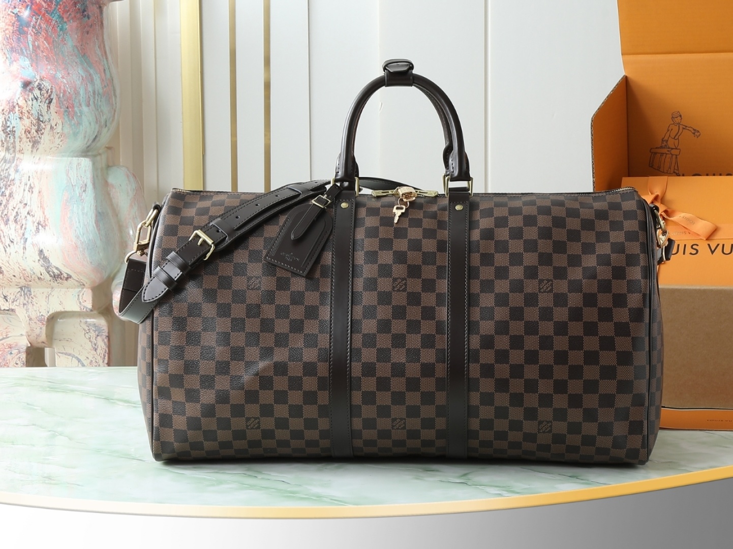 【顶级原单 独家实拍】M41413啡格 KEEPALL 55 旅行袋(配肩带)这款以Damier Gra