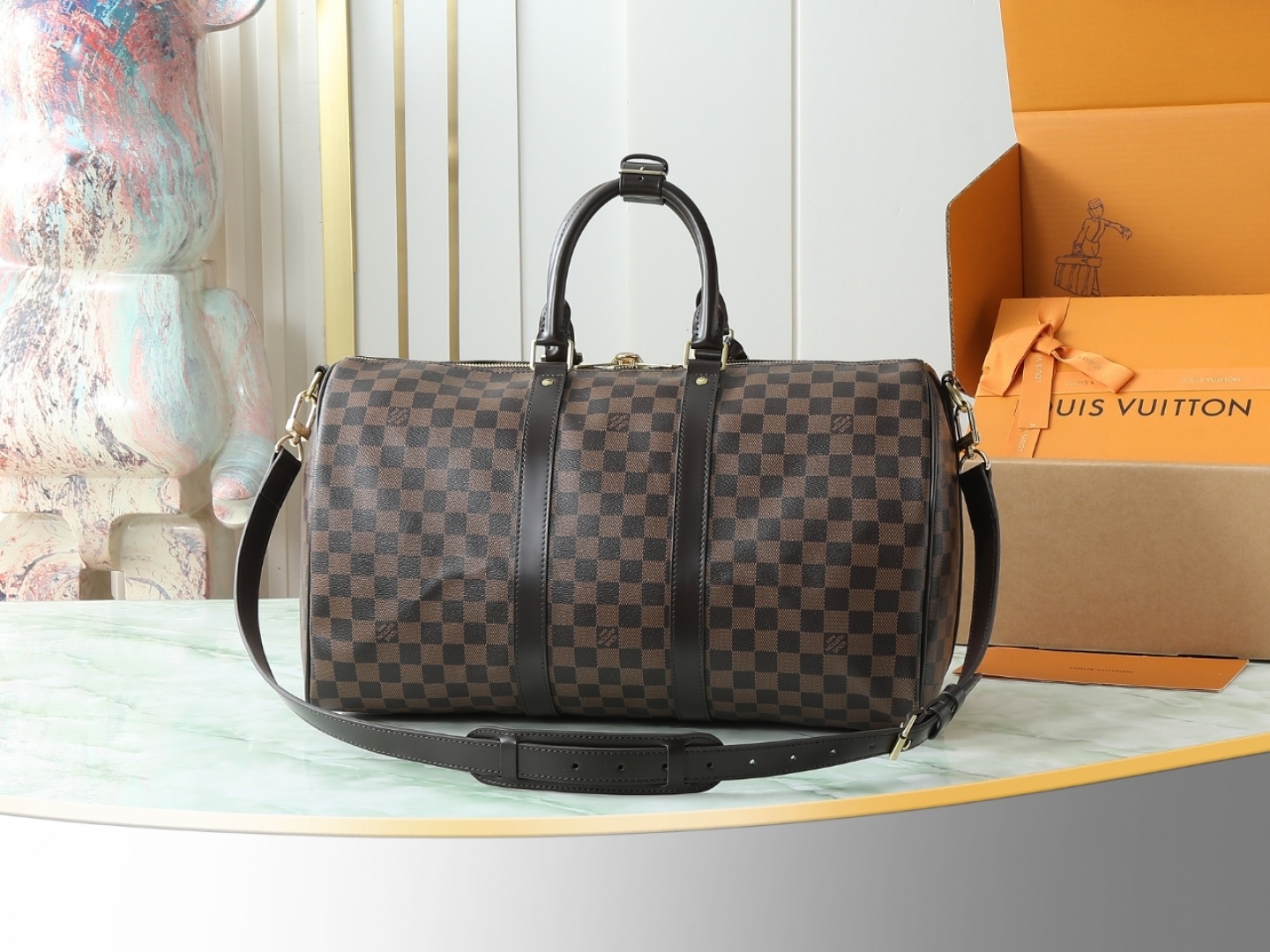 【顶级原单 独家实拍】M41418啡格 KEEPALL 50旅行袋(配肩带)这款以Damier Grap