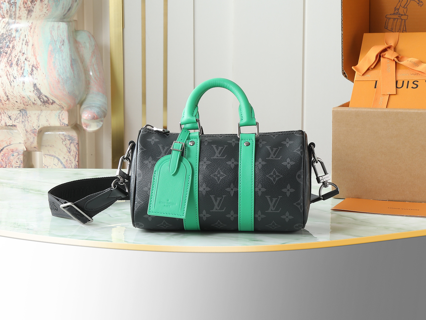 【顶级原单 独家实拍】M25885黑花/绿色 男包枕头包 KEEPALL BANDOULIÈRE 25