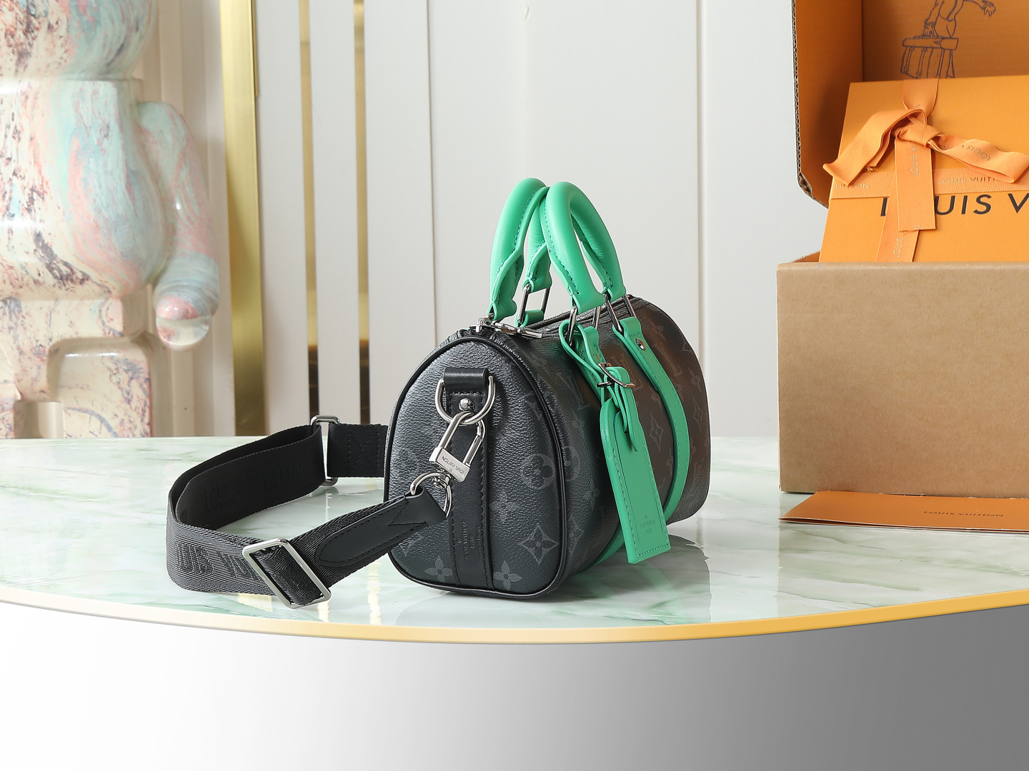 【顶级原单 独家实拍】M25885黑花/绿色 男包枕头包 KEEPALL BANDOULIÈRE 25