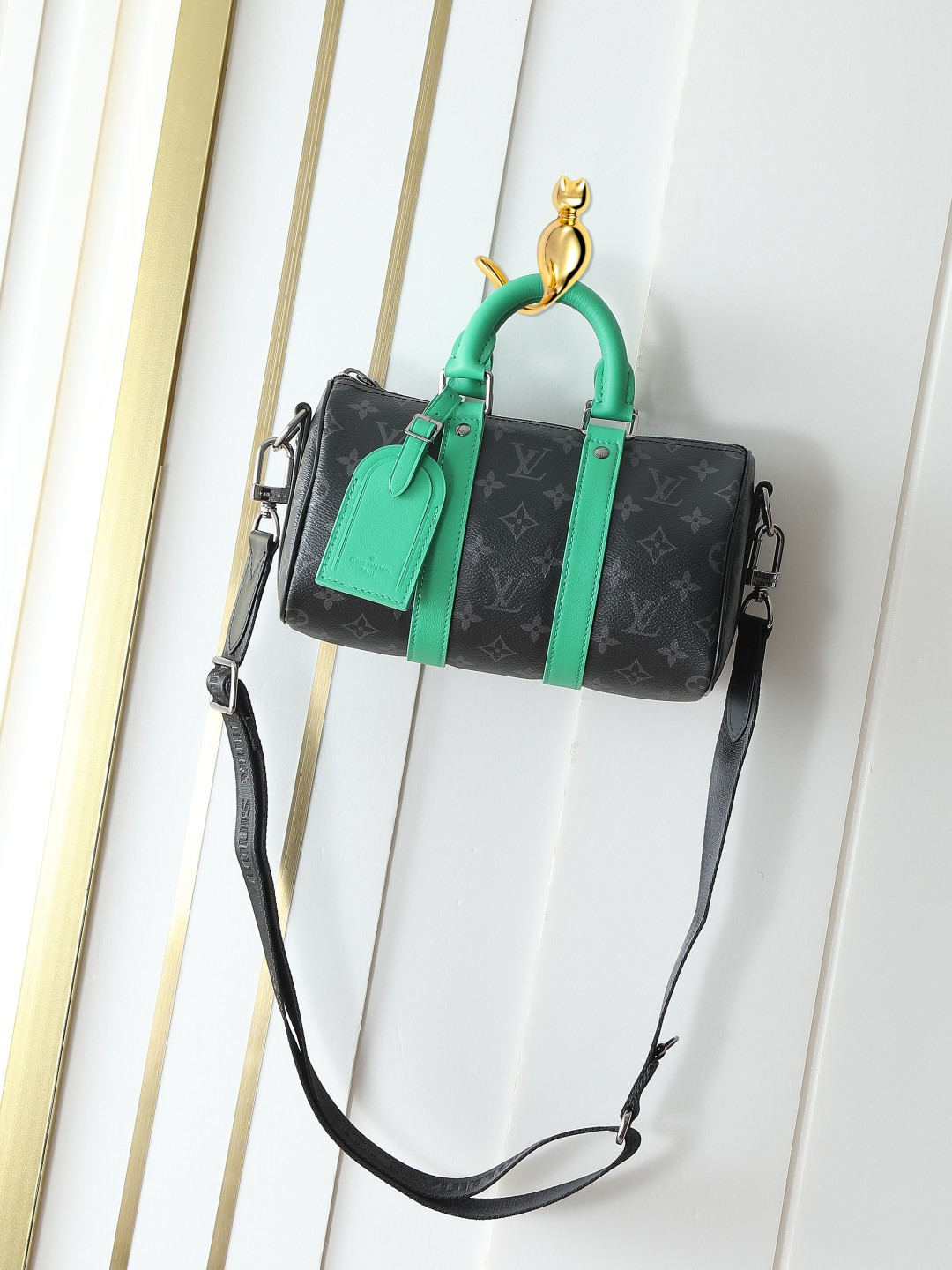 M25885 bolso de hombre negro flor/verde bolso almohada KEEPALL BANDOULIÈRE 25 bolso