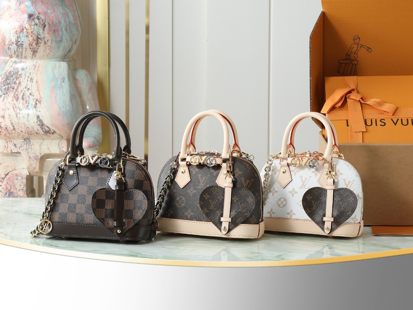 M14339 celosía marrón, presbicia, bolso concha cadena flor blanca Bolso ALMA BB MON MONOGRAM