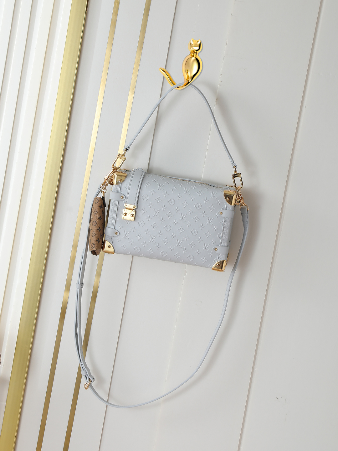 M25602 gris con bolso pequeño, caja blanda de cuero, bolso mediano SIDE TRUNK
