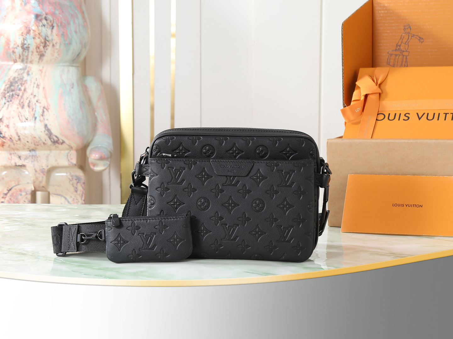 P550 [Pedido original superior, toma real exclusiva] M26713 bolso de hombre totalmente de cuero negro conjunto de tres …