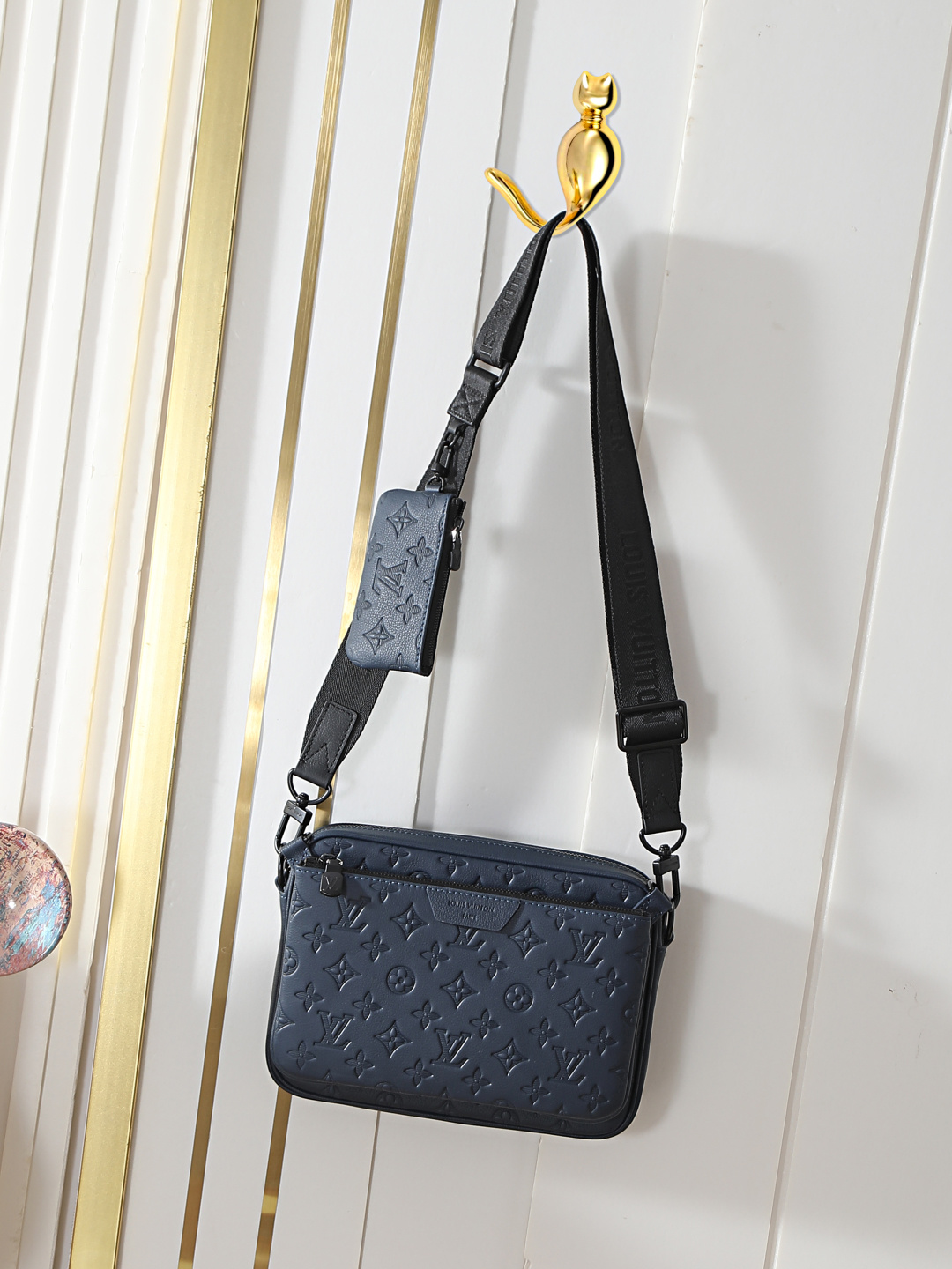 M27925 Conjunto de bolso de tres piezas para hombre totalmente de cuero azul oscuro Bolso bandolera Trio Messenger
