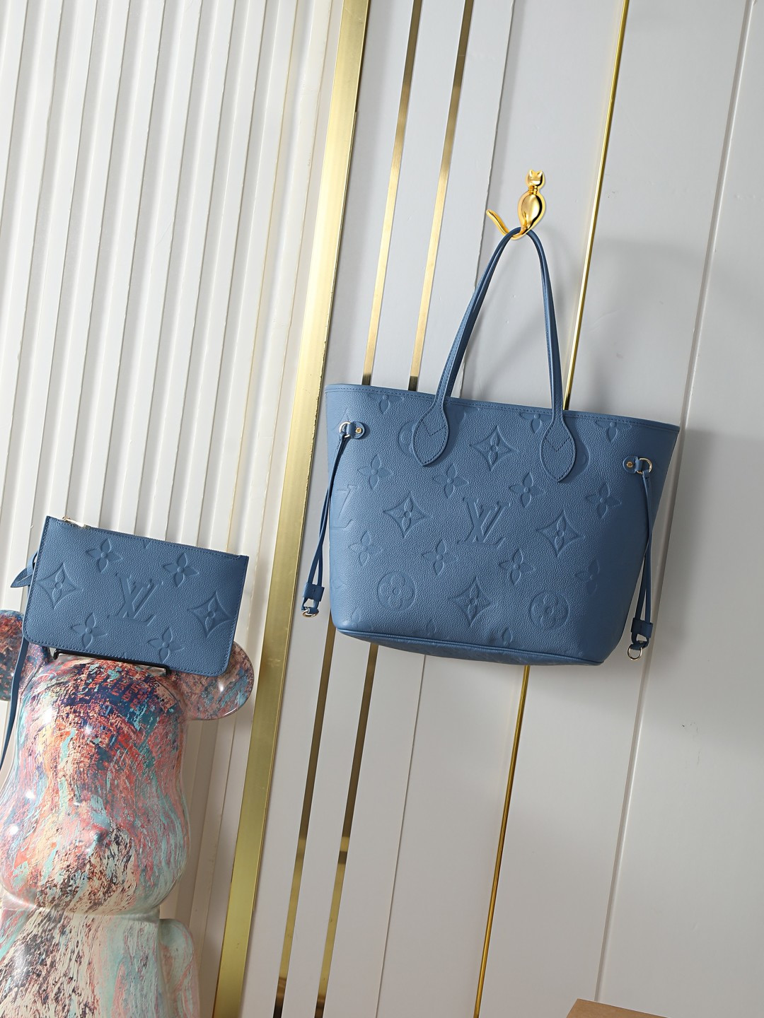 M27358 Bolso shopping azul de piel repujada NUEVO Bolso Neverfull MM