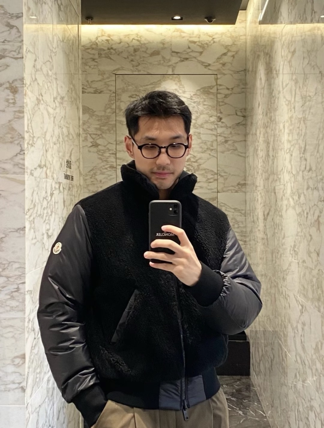 上身效果｜Moncler Maulevrier男士双面泰迪绒飞行员羽绒夹克外套.两面穿搭.双重锁温.