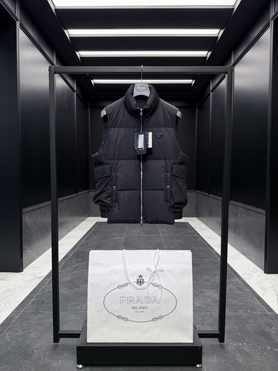 Prada Black Stand Collar Puffer Vest
