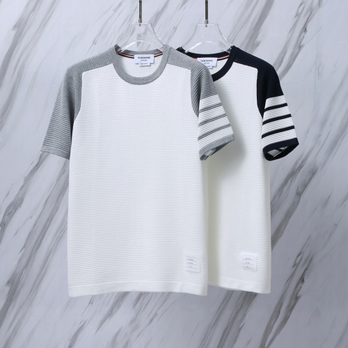 Thom Browne Cotton Piqué T-Shirt with Signature Stripe Detail on Sleeve 1 Thom Browne Cotton Piqué T-Shirt with Signature Stripe Detail on Sleeve
