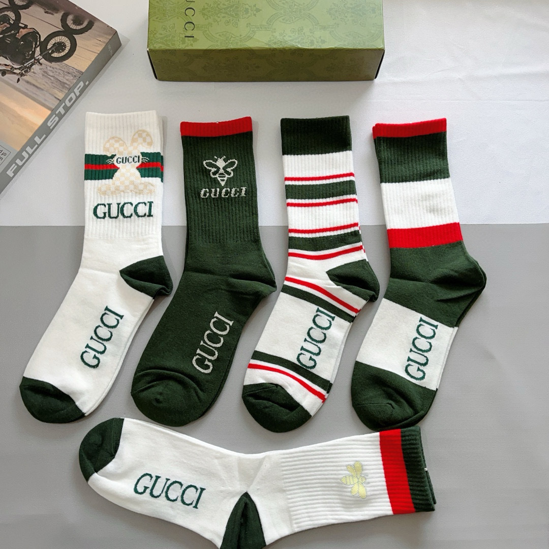 （一盒5双）
 Gucci 古奇 ins超火爆长筒袜，纯棉面料，潮人必备 ，经典双G字母，个性时尚百搭款