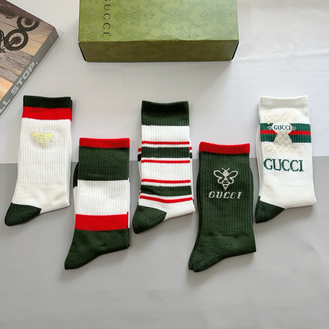 （一盒5双）
 Gucci 古奇 ins超火爆长筒袜，纯棉面料，潮人必备 ，经典双G字母，个性时尚百搭款