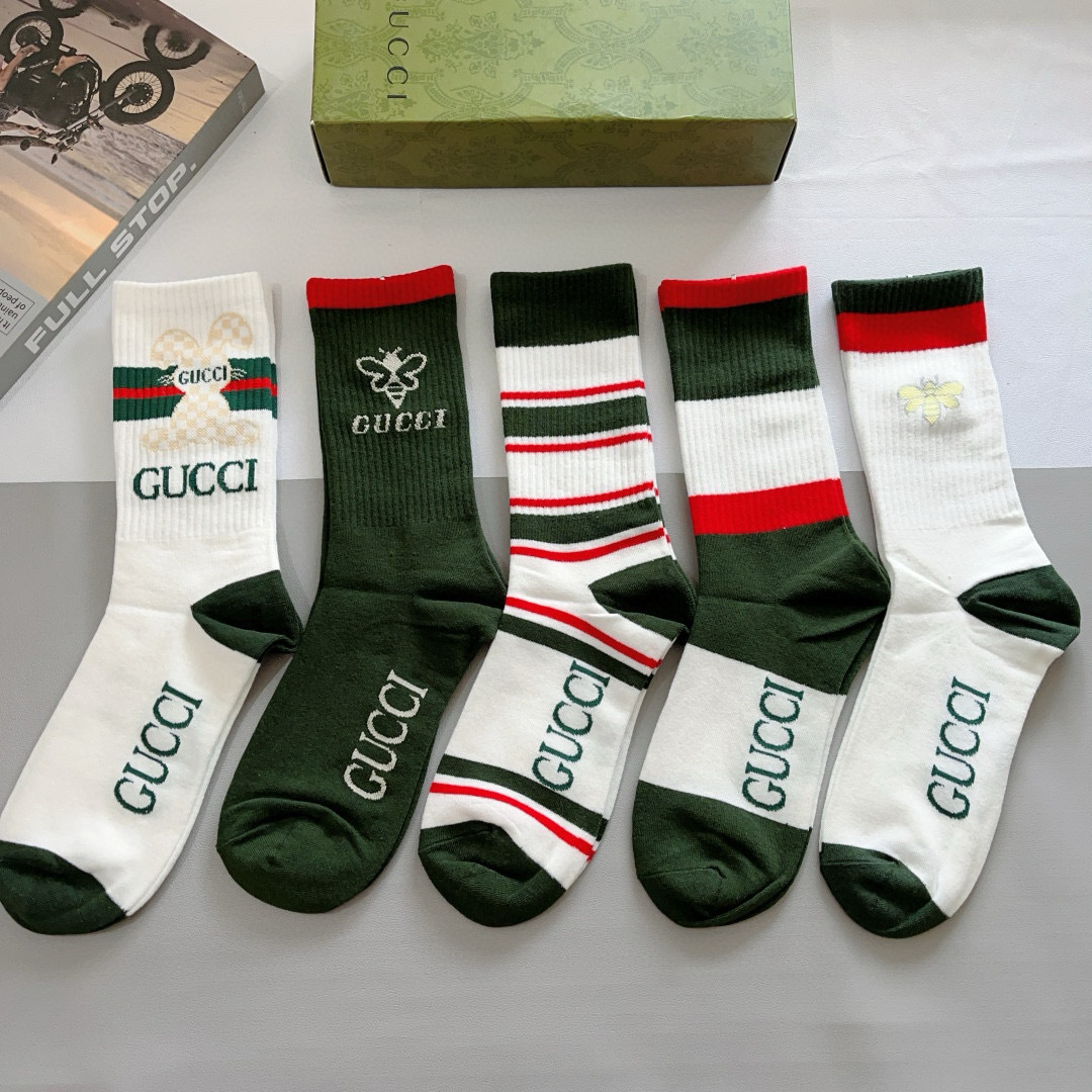（一盒5双）
 Gucci 古奇 ins超火爆长筒袜，纯棉面料，潮人必备 ，经典双G字母，个性时尚百搭款