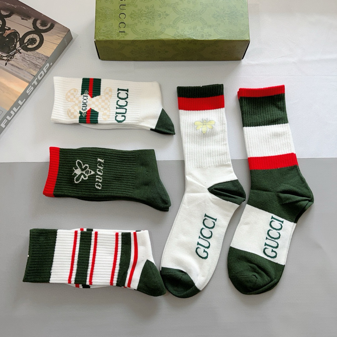 （一盒5双）
 Gucci 古奇 ins超火爆长筒袜，纯棉面料，潮人必备 ，经典双G字母，个性时尚百搭款