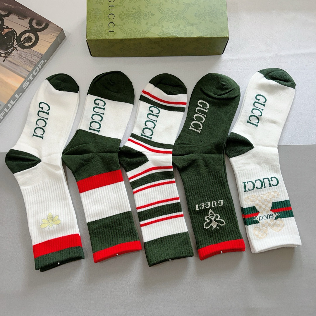 （一盒5双）
 Gucci 古奇 ins超火爆长筒袜，纯棉面料，潮人必备 ，经典双G字母，个性时尚百搭款
