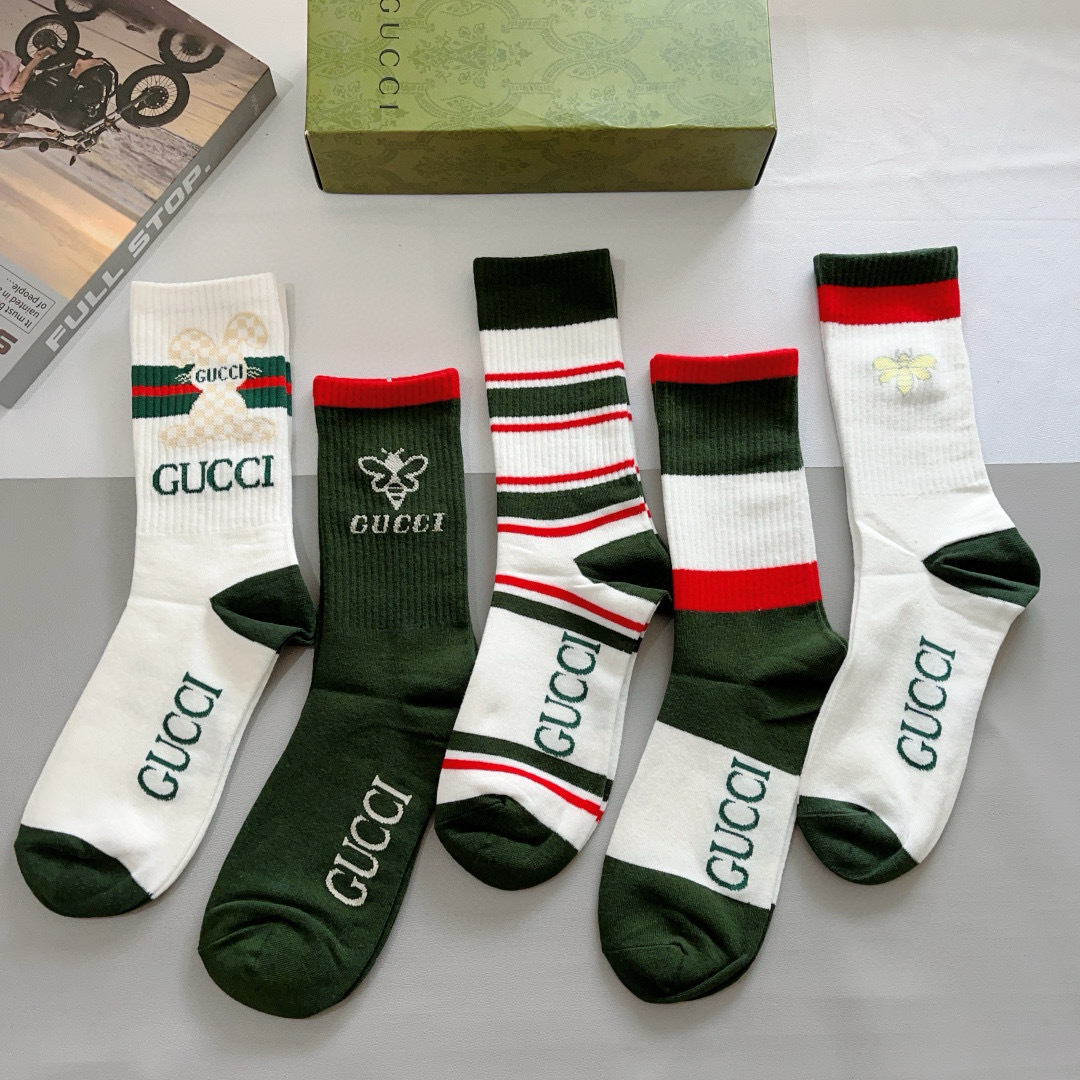 （一盒5双）
 Gucci 古奇 ins超火爆长筒袜，纯棉面料，潮人必备 ，经典双G字母，个性时尚百搭款