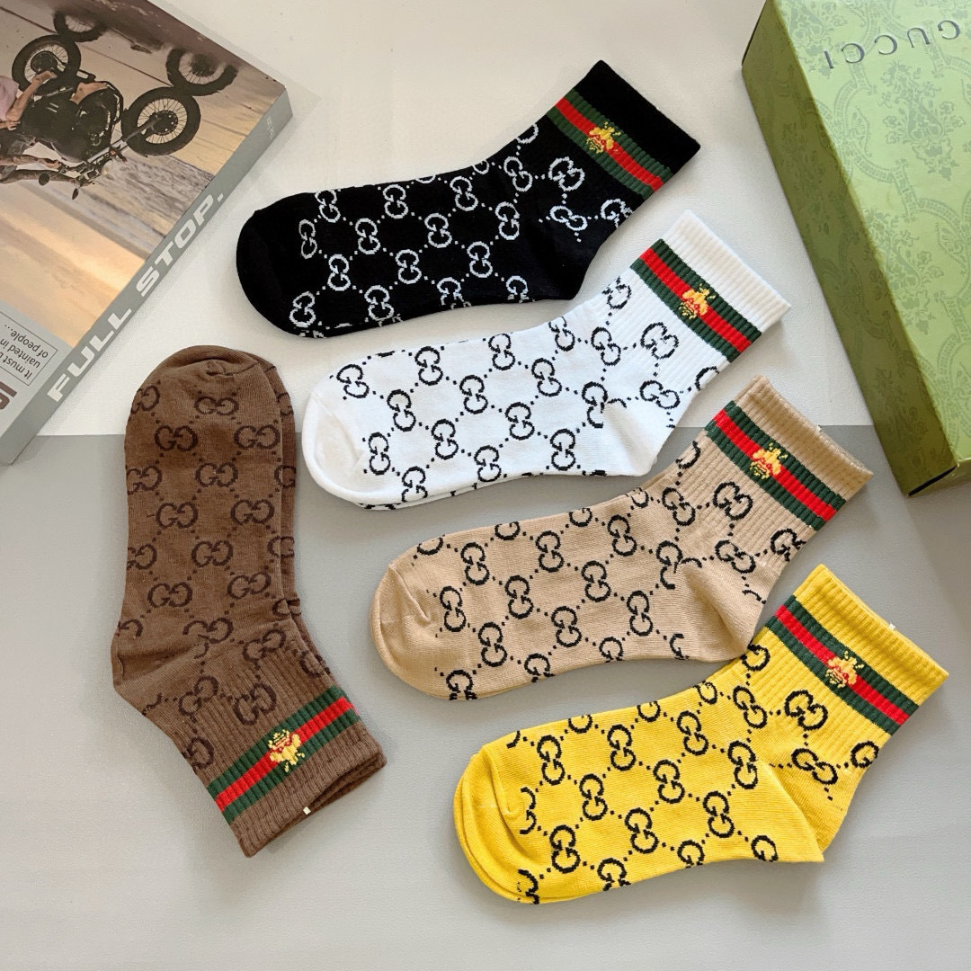 配包装（一盒5双）
GUCCI 古奇2023新款袜子！纯棉面料，火爆图案，专柜同步中短筒袜子，大牌出街，
