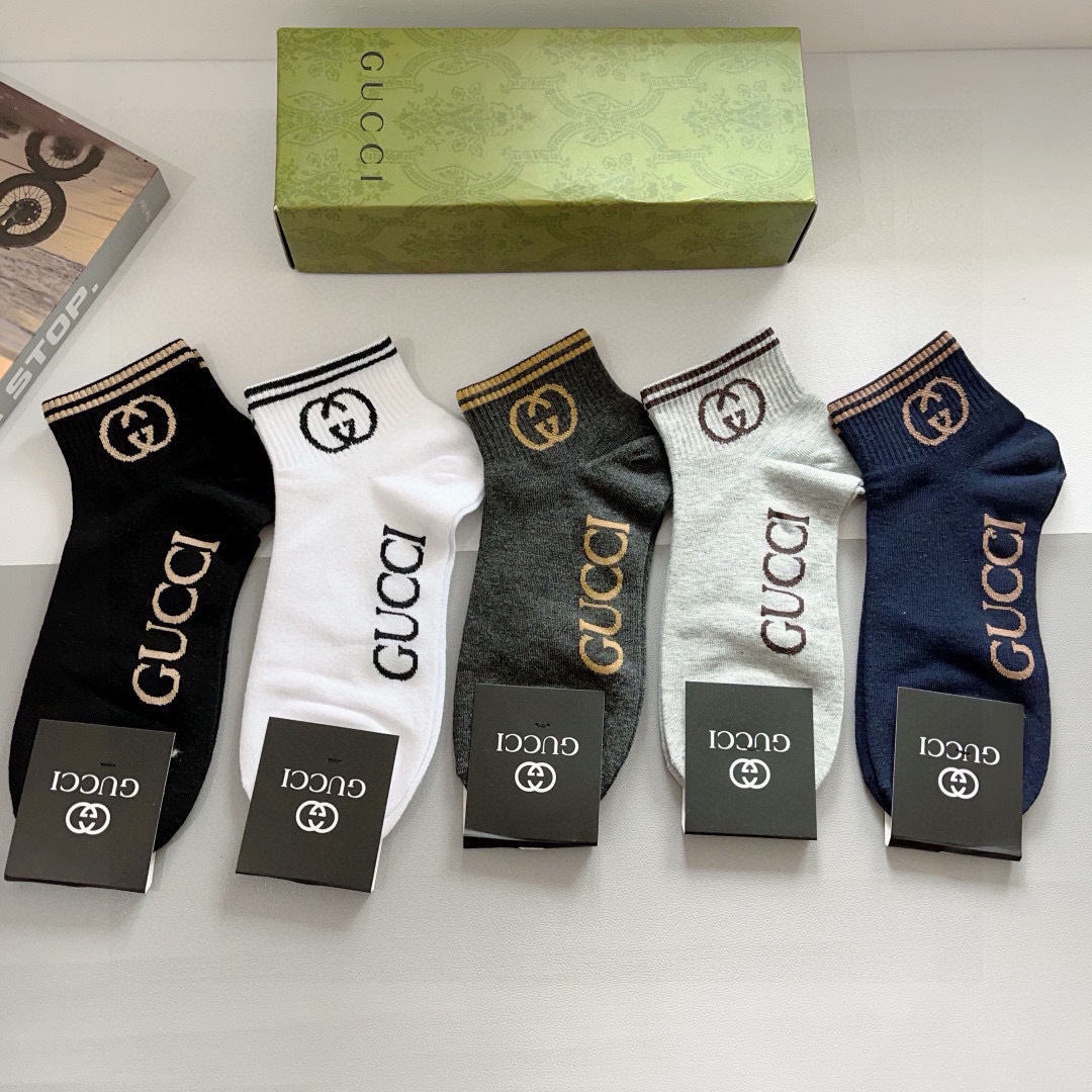 配包装（一盒5双）
 Gucci 古奇 ins超火爆短款袜，纯棉面料，潮人必备 ，Gucci 爆款，经典