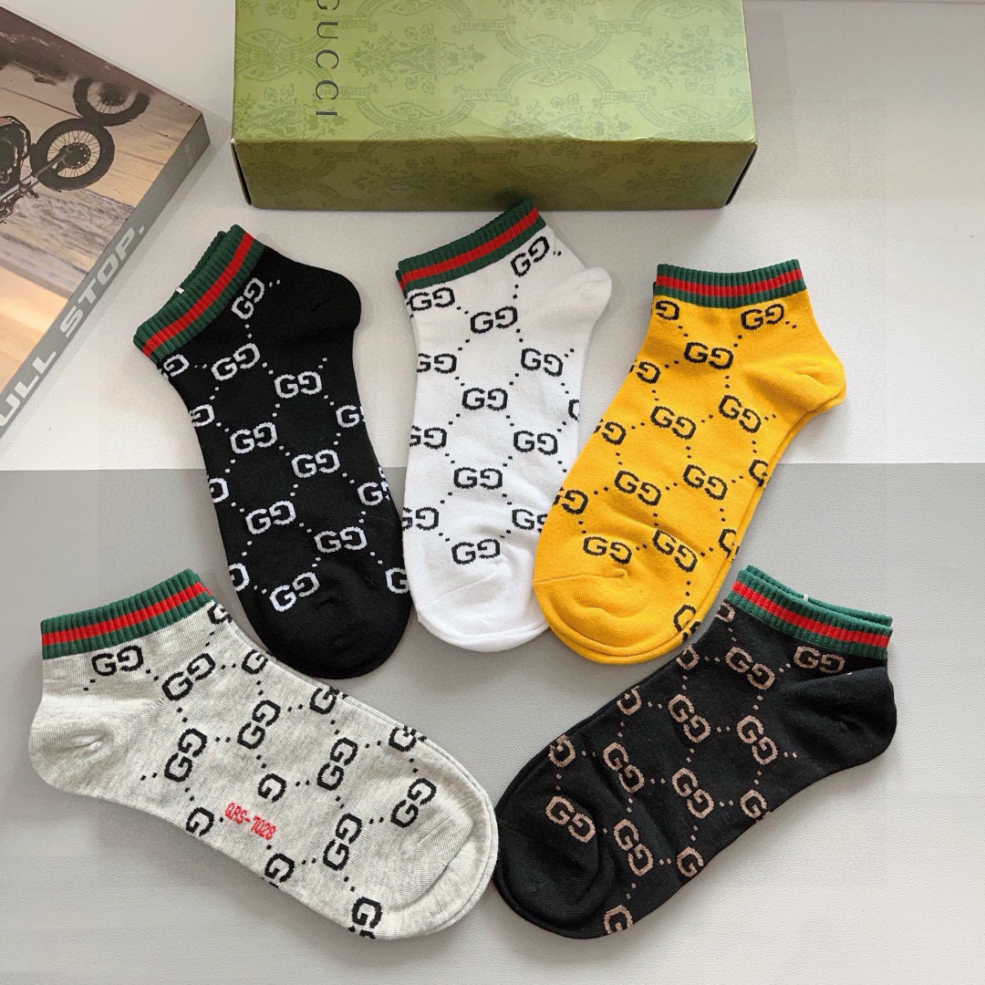 配包装（一盒5双） Gucci 古奇 ins超火爆小单品男女同款袜子，纯棉面料，潮人必备 ，Gucci 