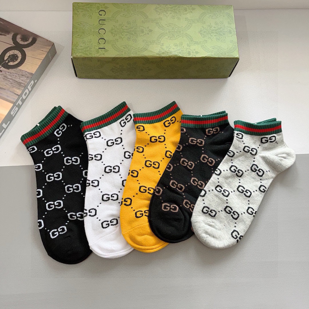 配包装（一盒5双） Gucci 古奇 ins超火爆小单品男女同款袜子，纯棉面料，潮人必备 ，Gucci 