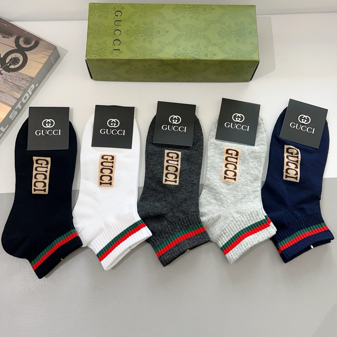 配包装（一盒5双） Gucci 古奇 ins超火爆小单品男款袜子，纯棉面料，潮人必备 ，经典双G字母，个