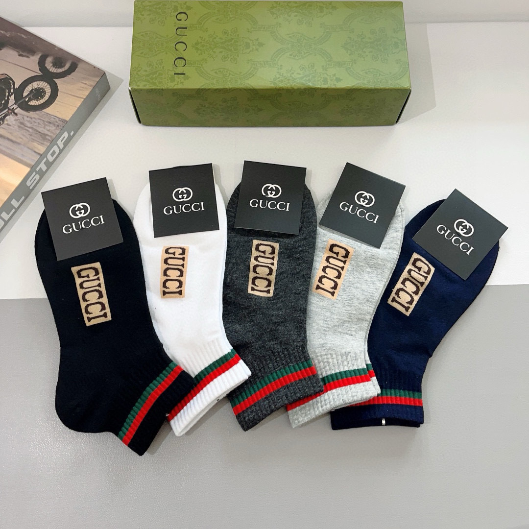 配包装（一盒5双） Gucci 古奇 ins超火爆小单品男款袜子，纯棉面料，潮人必备 ，经典双G字母，个