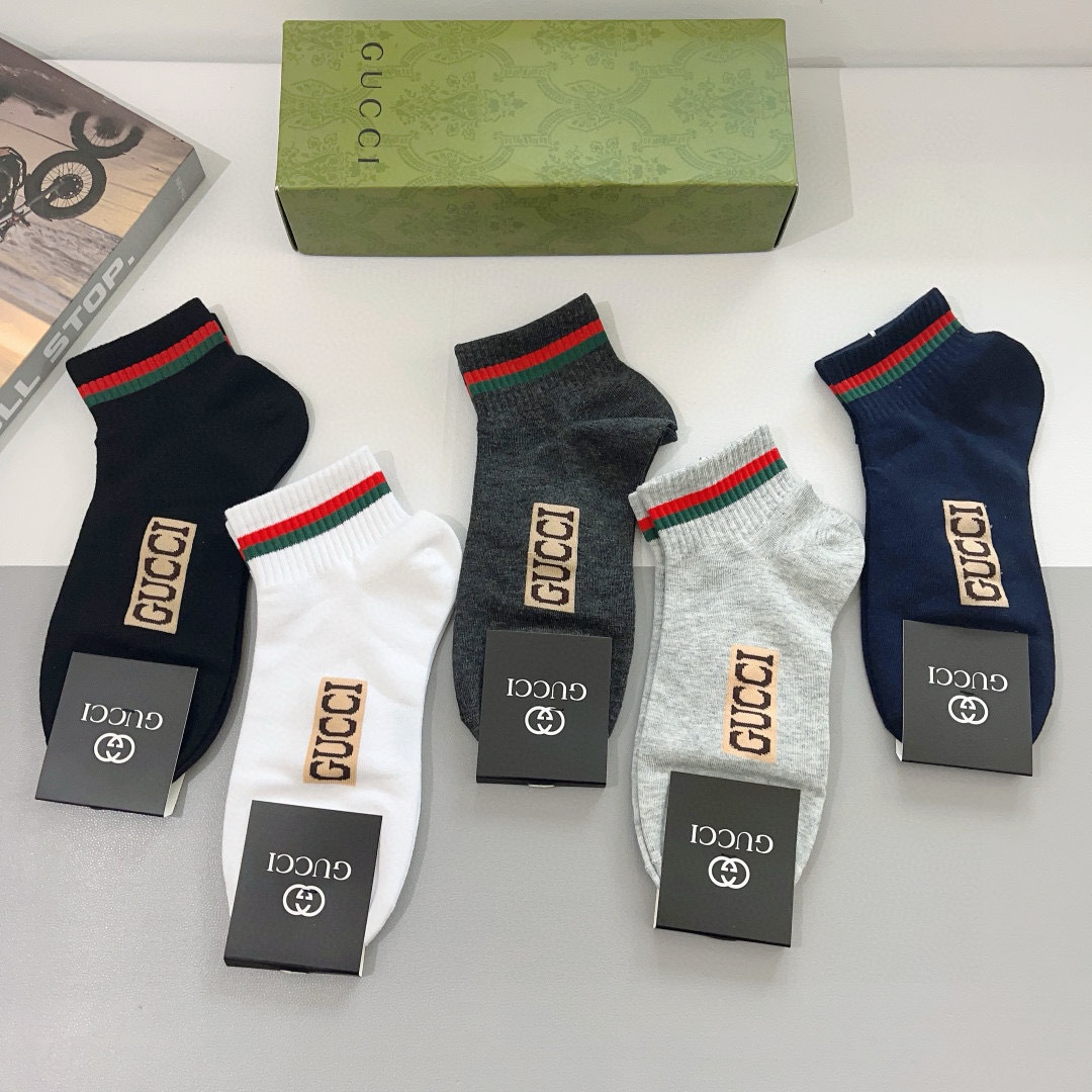 配包装（一盒5双） Gucci 古奇 ins超火爆小单品男款袜子，纯棉面料，潮人必备 ，经典双G字母，个